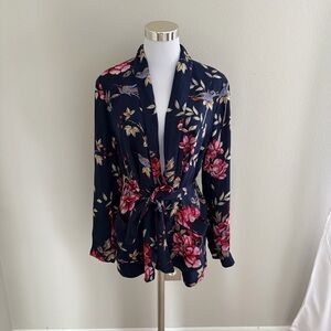 🆕 NWT Joie Navy Blue 100% Silk Floral Tie-Waist Jacket